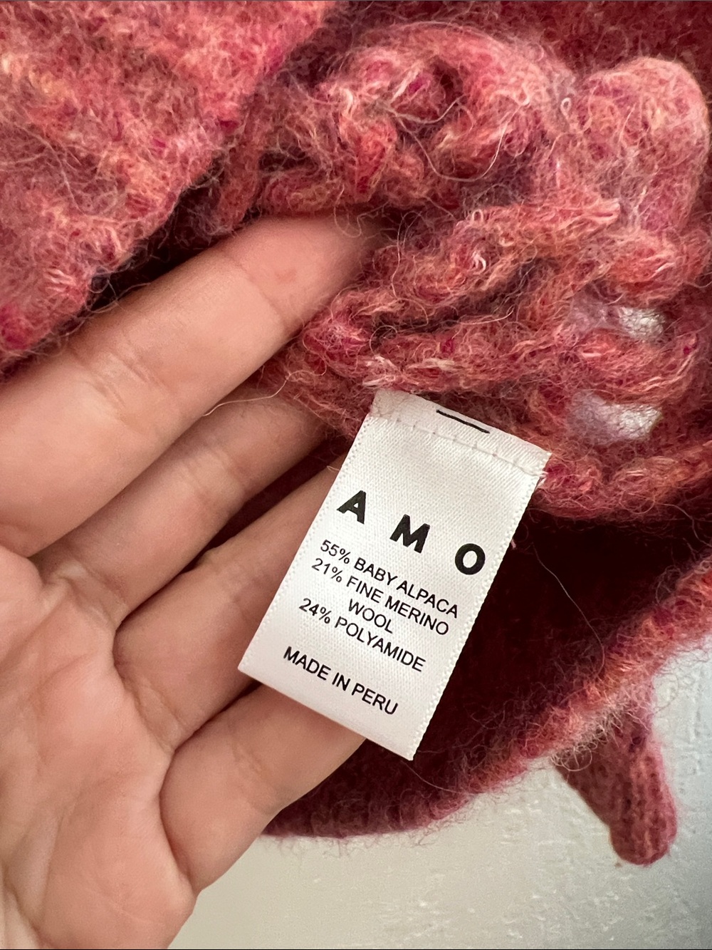 AMO Denim Jane Raglan Crochet Knit Sweater Luminous Pink Medium - Picture 3 of 9